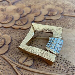 YSL Vintage Abstract Square Gold-tone and Rhinestone Brooch